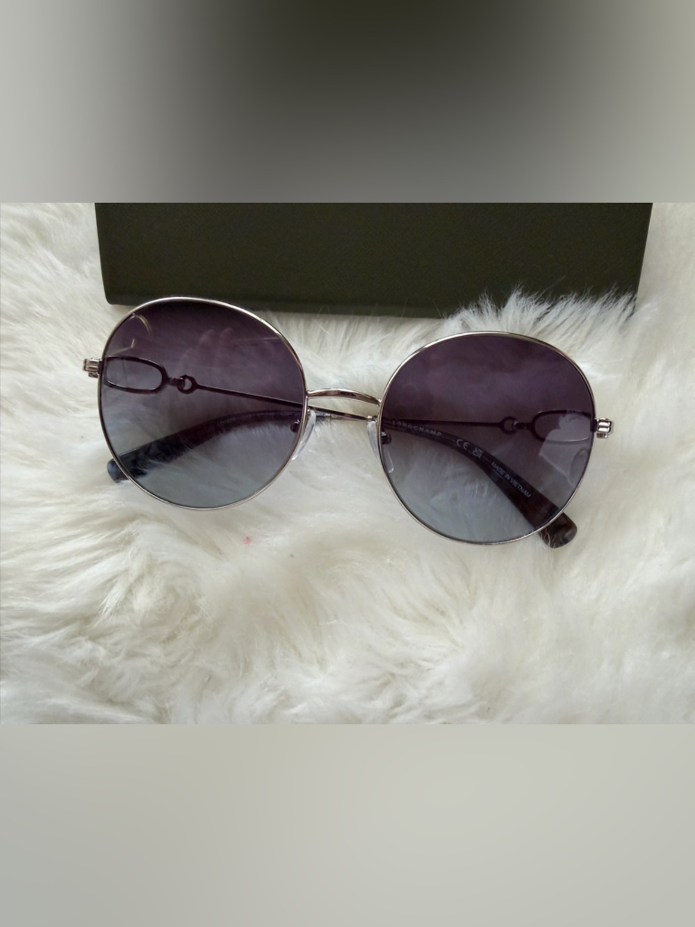 New! Longchamp Round Metal Women's Sunglasses - Silver Frames with Smoke Lenses